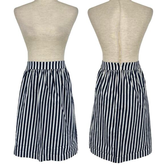 ANN TAYLOR Vertical Striped A Line Skirt Blue White Size 4 Petite Nautical Chic - Picture 1 of 6